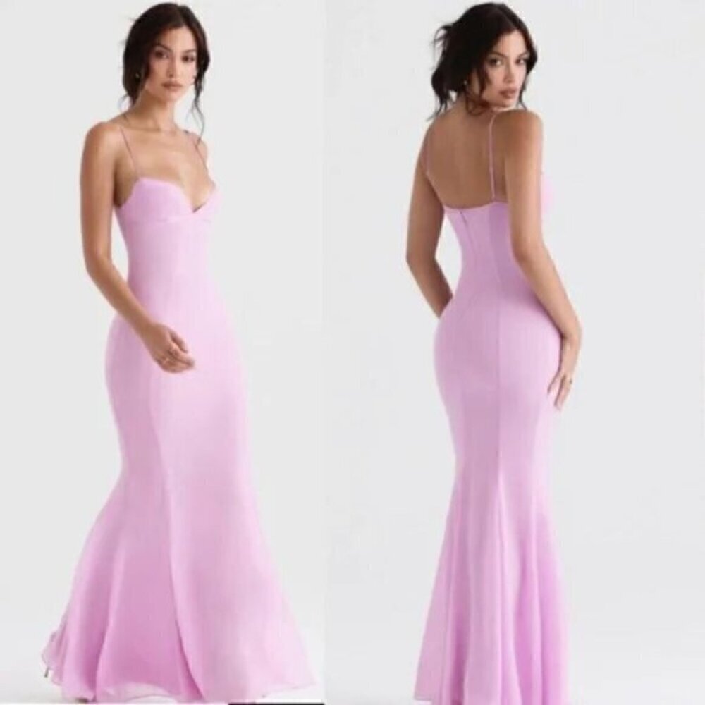 HOUSE OF CB Loren Georgette Mermaid Gown in Pink Size Medium - Picture 16 of 16